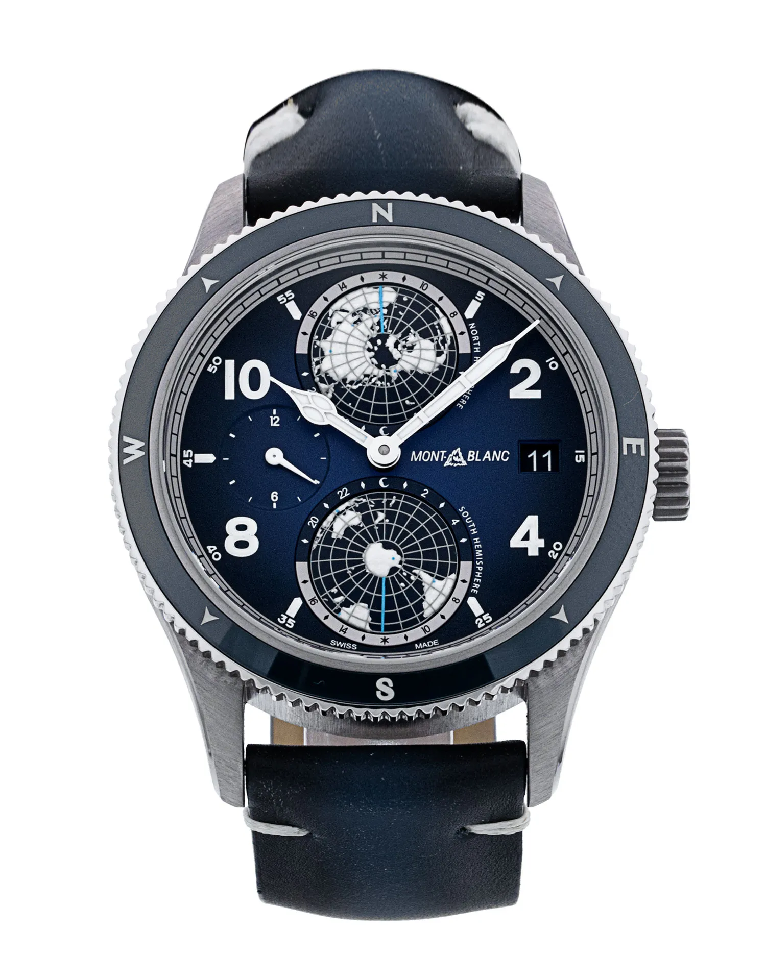 Montblanc 1858 Geosphere - Blue Arabic Dial & Leather Strap