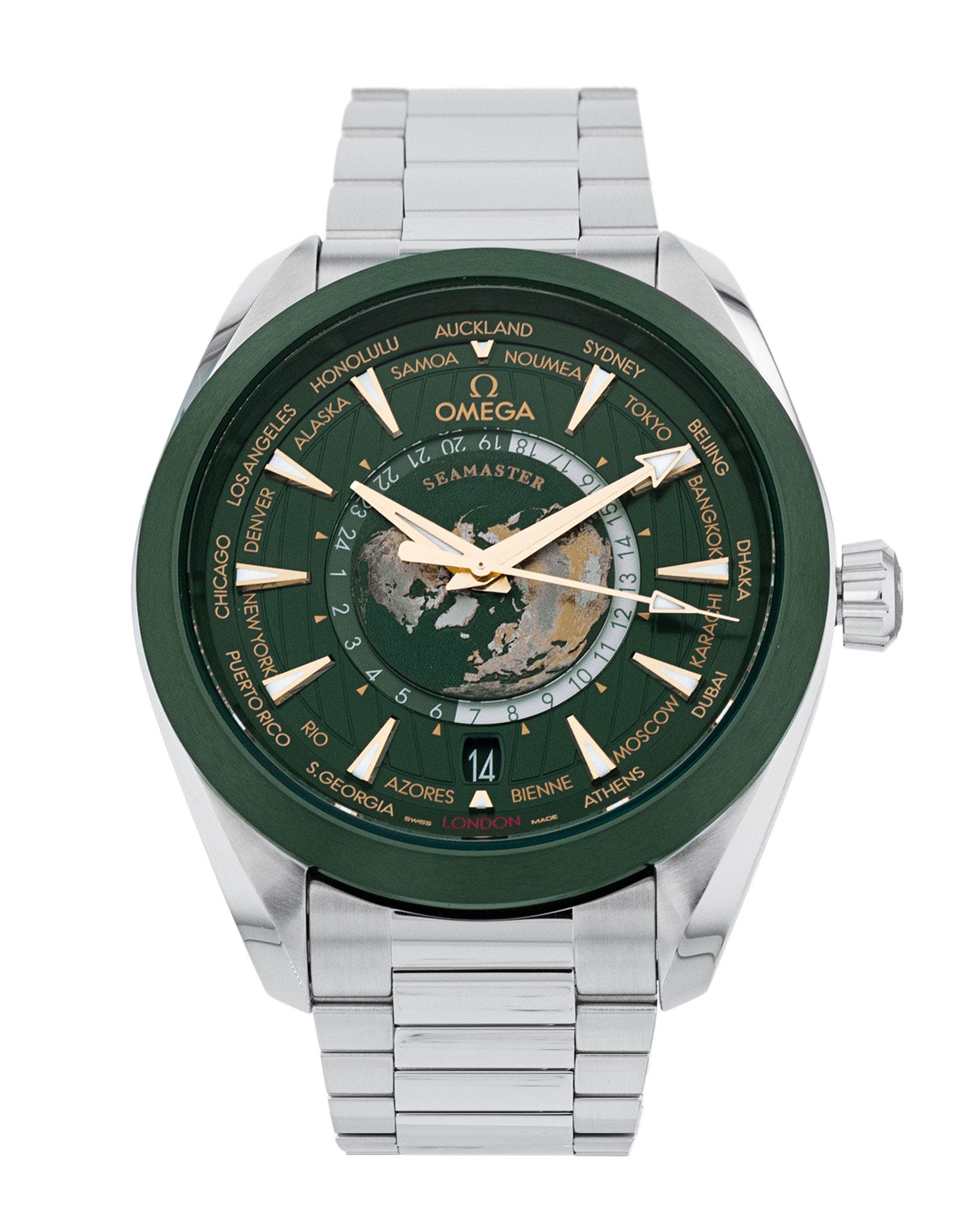 オメガ　AQUA TERRA 150﻿M コーアクシャル クロノメーター GMT Omega Aqua Terra 150m GMT - Green Dial & Bracelet Strap