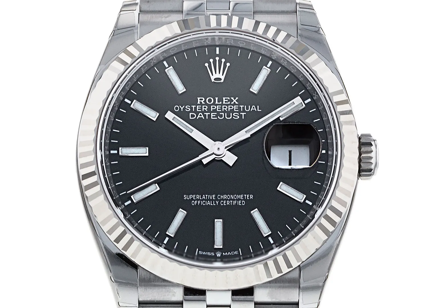A classic steel and white gold Rolex Datejust, the horological equivalent of a crisp white shirt